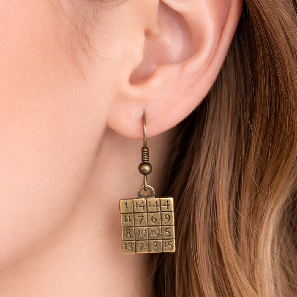 Vintage Brass Magic Square Earrings – Symbolic 33 Design
